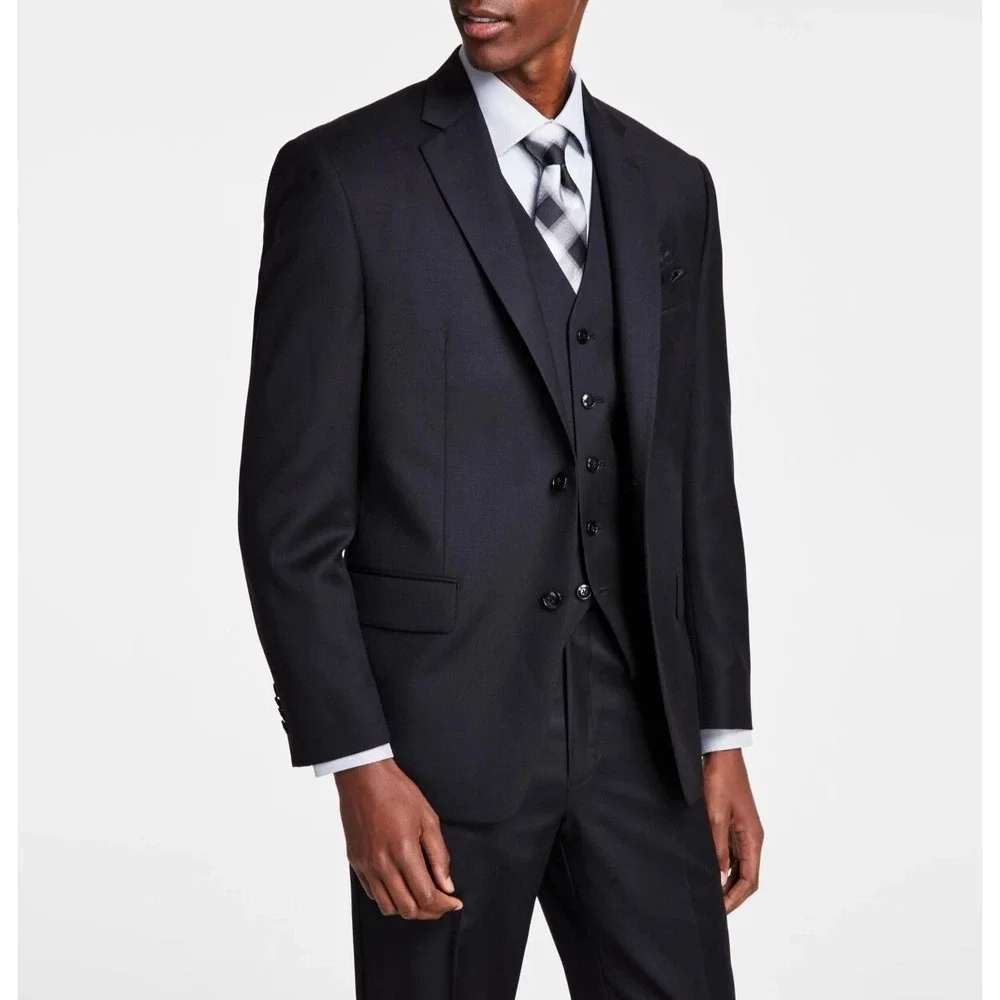 Michael Kors Mens Classic-fit Suit Jacket Blazer 42S‎ Black Solid Stretch E06827